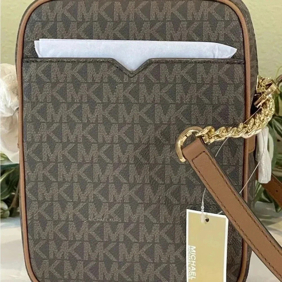 MICHAEL KORS FLIGHT BAG MEDIUM NS CHAIN CROSSBODY SHOULDER MK BROWN SIGNATURE - Picture 6 of 9